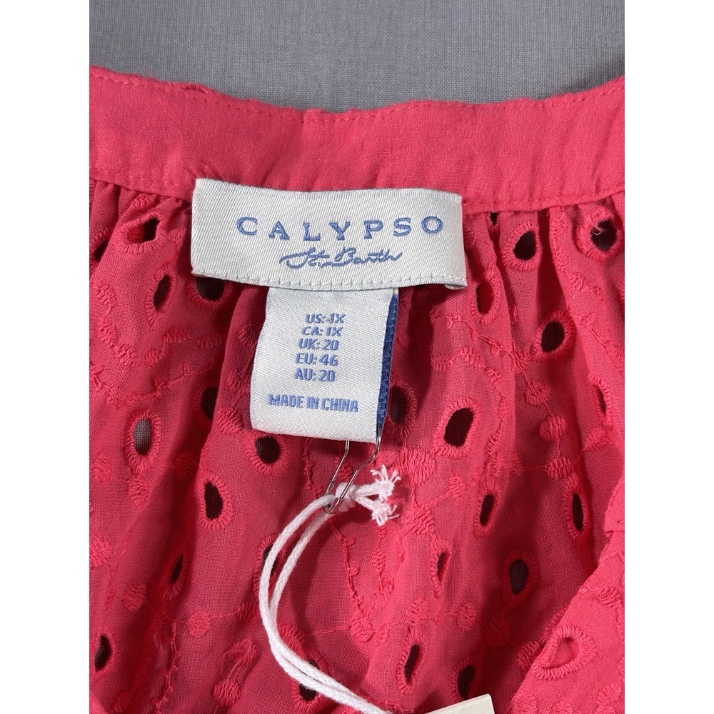 Calypso St. Barth eyelet blouse in a vibrant hot pink 1X Resort Vacation Beach‎ - Picture 3 of 8